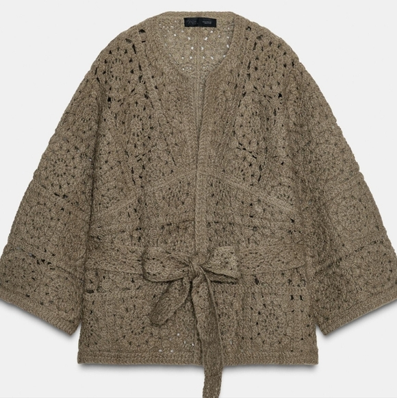 ZARA LIGHT KHAKI CARDIGAN WITH BELT πππ - Picture 5 of 9